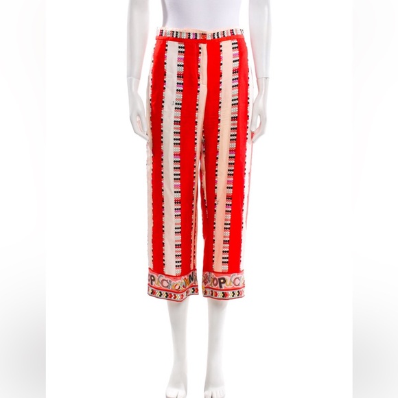 Emilio Pucci 100% Silk Vintage Multicolor Red Striped Print Pants - Picture 2 of 14